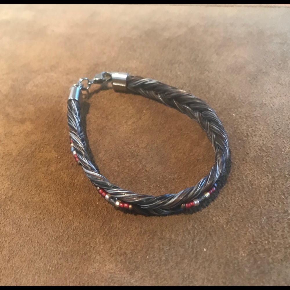 Braided Horsehair bracelet with beads.